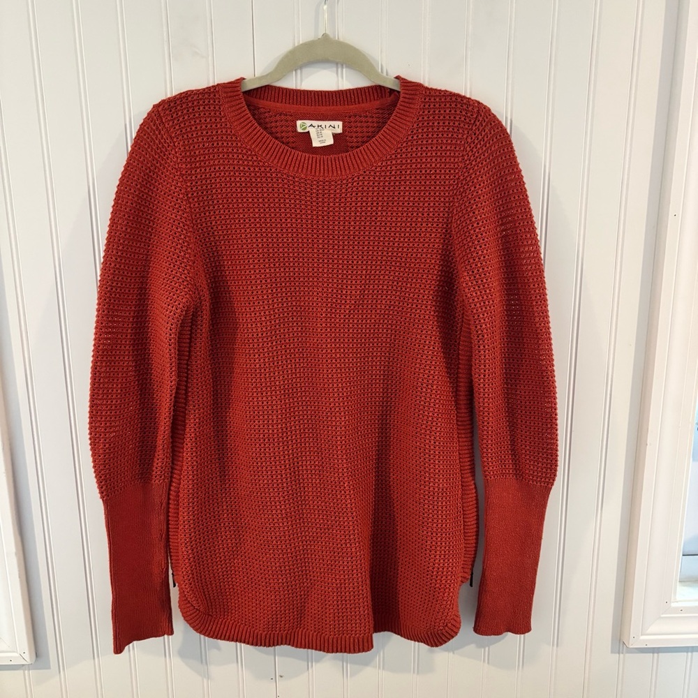 Dakini Orange Crewneck Textured Knit Sweater